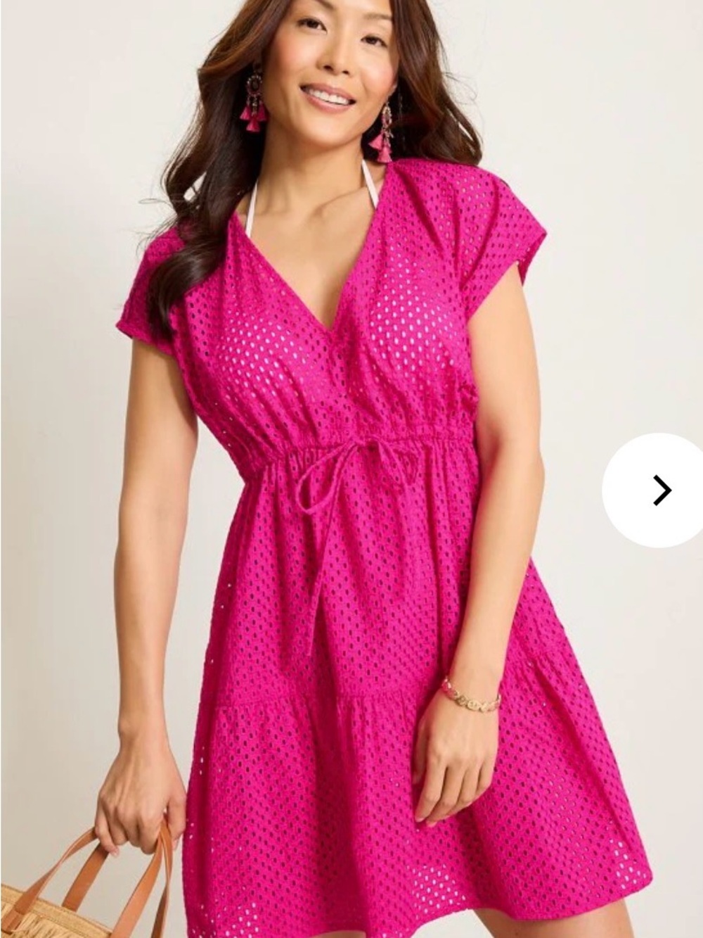 Tommy Bahama Fuchsia Eyelet Drawstring Swim Coverup